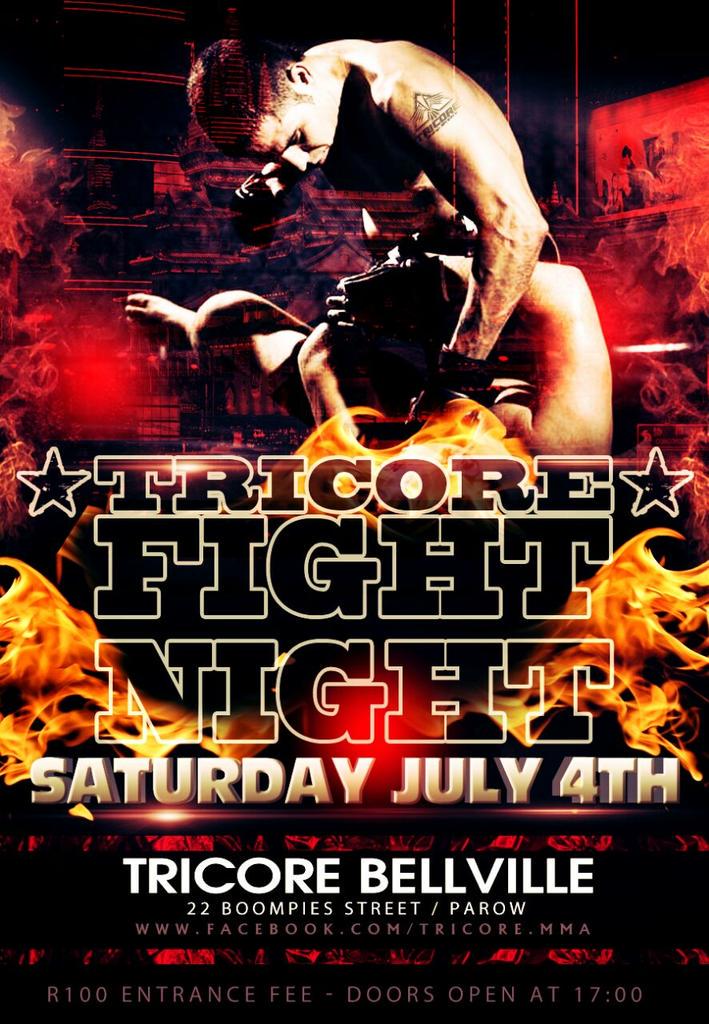 TricoreMMA's tweet photo. ITS HERE! 4 July 2015, #TricoreFightNight5 Keep this date open! Its going to be a awesome event... #MMA #K1 #Boxing http://t.co/ab1QlrlSWK