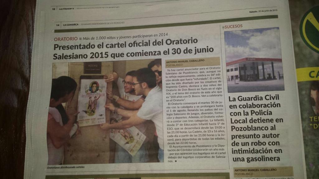 OratorioPZB's tweet photo. El viernes dimos comienzo la pegada de carteles, y La Comarca, el semanario de Los Pedroches, se hace eco de ello. http://t.co/Lt3gRD0VjF