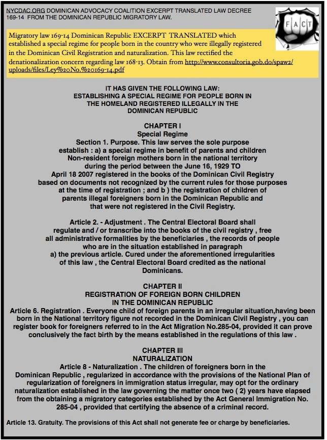 NYCDAC's tweet photo. 169-14 LAW= pathway to naturalization for those who were born in DR from 1929#STOPTHELIESABOUTDR #DEFENDDR #BoycottDR http://t.co/zJtL6MB5k1