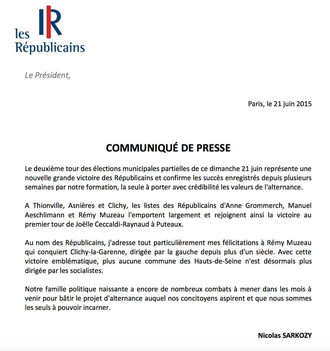 .<a href="/NicolasSarkozy/">Nicolas Sarkozy</a> "plus aucune commune des Hauts-de-Seine n'est désormais plus
dirigée par les socialistes"