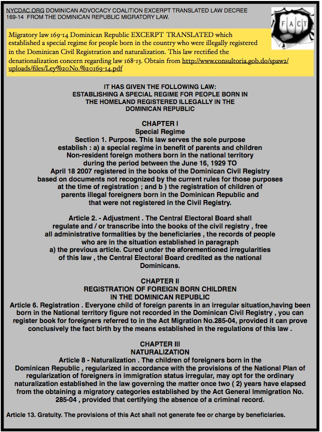 NYCDAC's tweet photo. @Rodriquez_d @DominicanIf @TeamDominican 169-14 LAW= naturalization for those who were born in DR from back to 1929. http://t.co/sMx6spUmbK