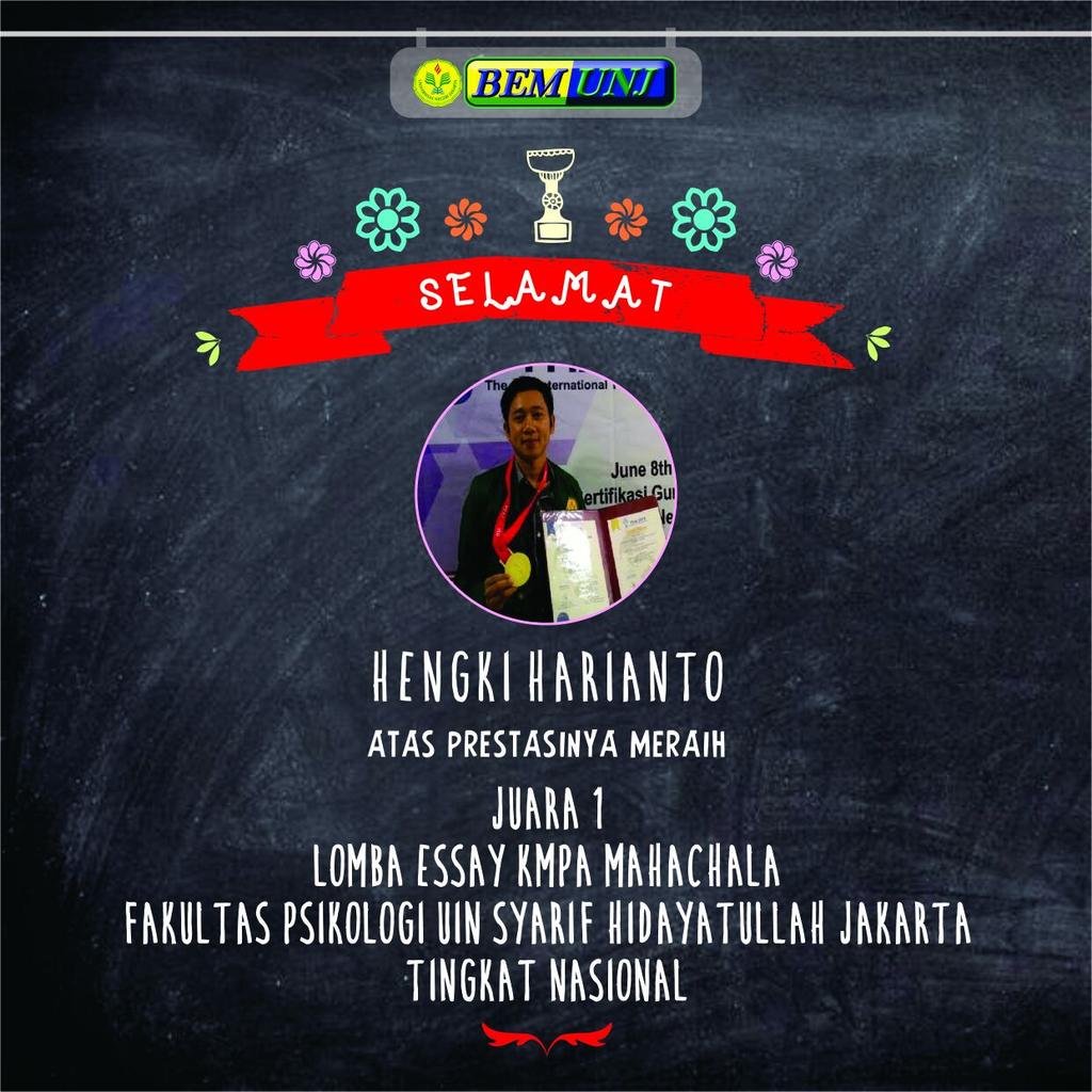 BEMUNJ_OFFICIAL's tweet photo. Selamat utk Hengki, FMIPA 2012, staff Depdik BEM UNJ atas prestasinya di dua ajang tingkat nasional dan internasional http://t.co/977iTwQw0s