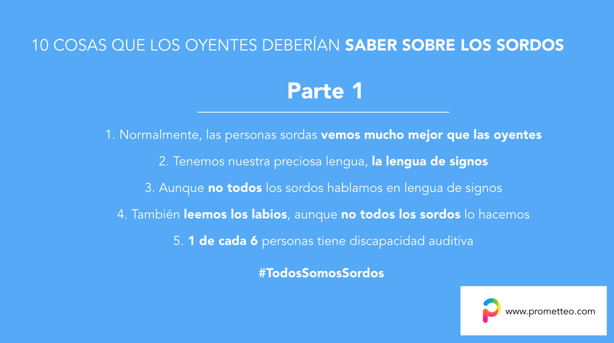 Prometteoapp's tweet photo. 10 cosas que los oyentes deberían saber sobre los sordos #TodosSomosSordos http://t.co/5Cm8sJhlpr
