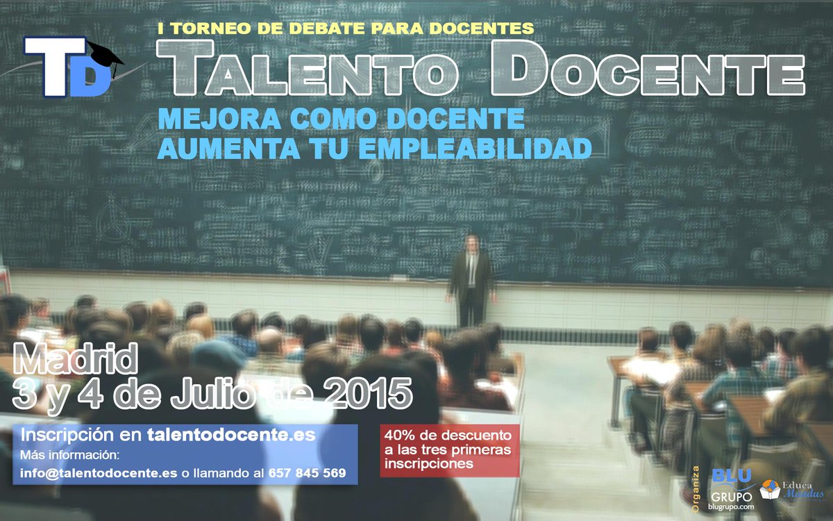 gsprieto's tweet photo. ¿Perteneces a un centro docente? Inscríbete a TALENTO DOCENTE, torneo de debate para docentes
http://t.co/HVsxbMHIR8 http://t.co/1NSfMAlajR