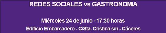 Cde_CaceresTur's tweet photo. Jornada "Gastronomía y Redes Sociales" en Cáceres el Miércoles 24 de Junio @CaceresCEG2015
http://t.co/KaJKIiO50e http://t.co/cFXh3oEoch