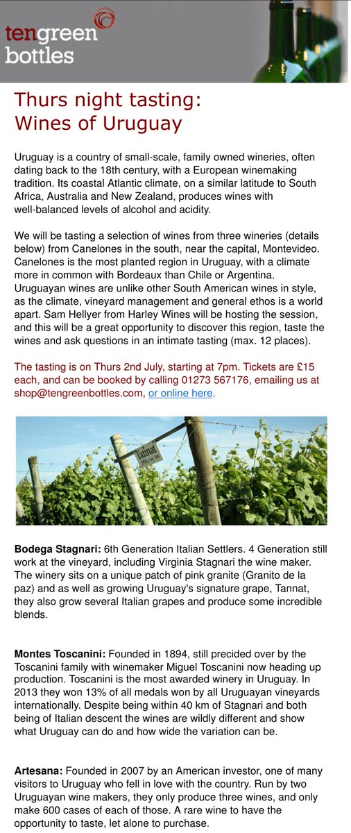 HarleyWines's tweet photo. Continuing our Uruguayan Wine events we will be in Brighton @TGBottles on Thursday the 2nd of July. Space is limited! http://t.co/37qc4Ea5KW