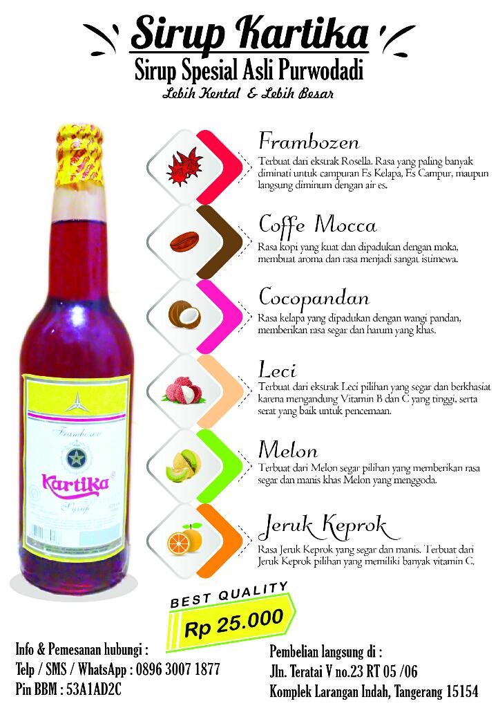 Monggo dipesan sirup Kartika asli purwodadi..
free delivery utk kode pos 15154.