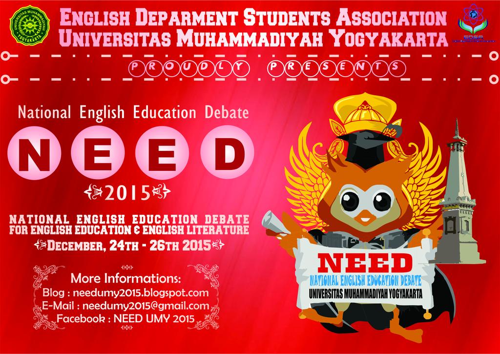 needumy2017's tweet photo. COMING SOON!! Nasional English Education Debate 2015 @IndoDebateOpen  @sasing_uinYK @sasingUNDIP2012 @_FormadasiUNS http://t.co/FqUDaagdV5