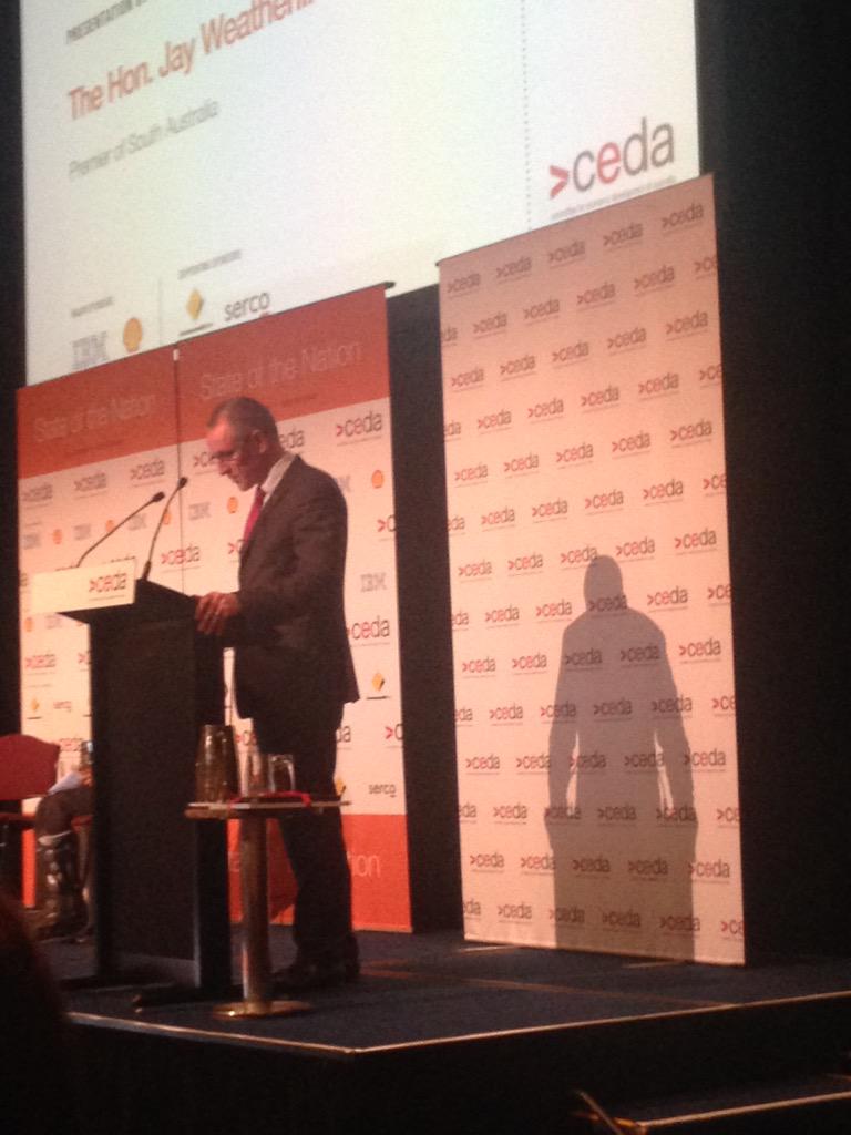 AustRail's tweet photo. @JayWeatherill "Transforming Adelaide and the way people see the city" @ceda_news #SON2015 http://t.co/42DoaUgWpK