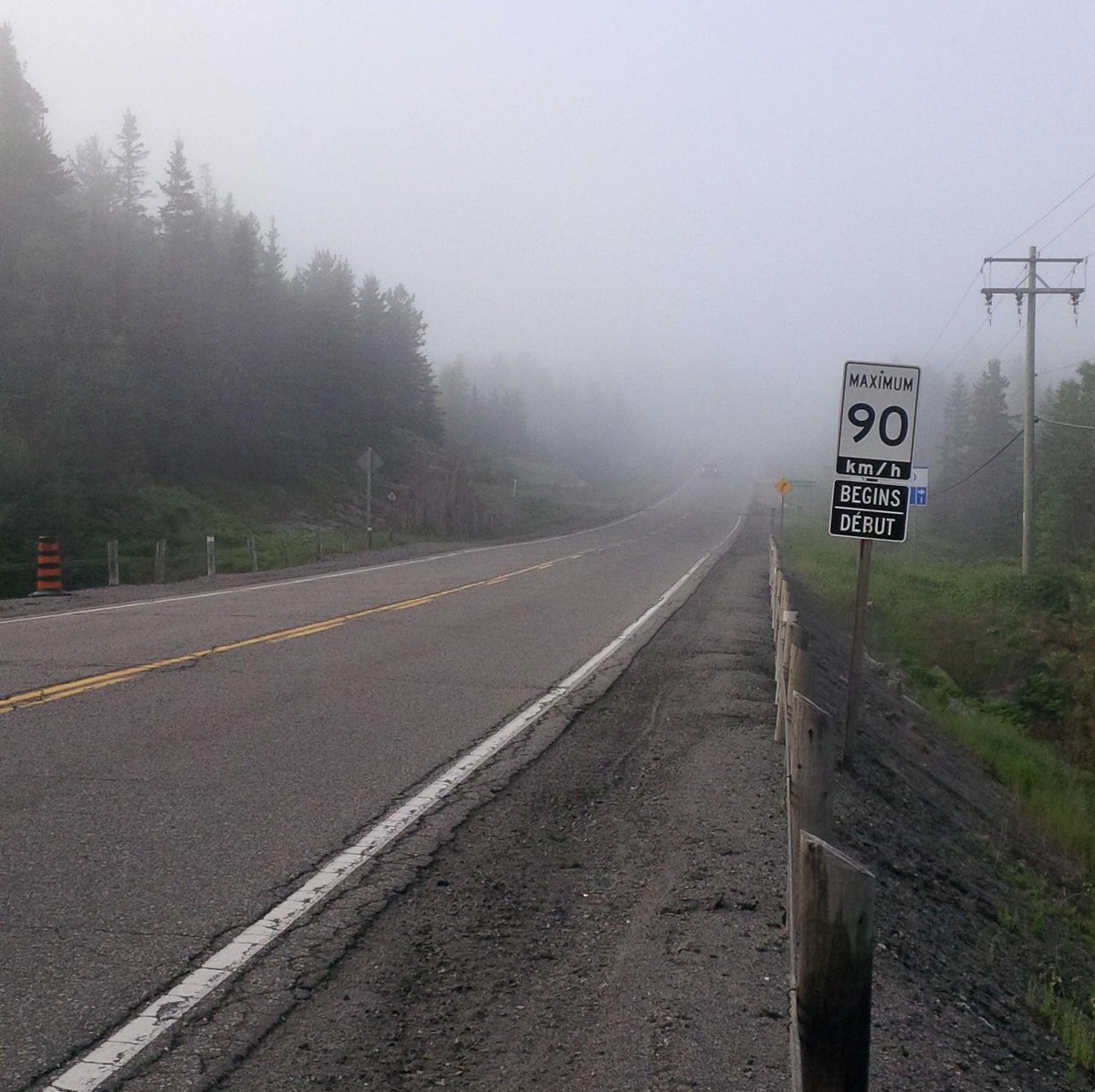 TDRSC2013's tweet photo. Extreme dense #Fog on #Hwy11 this AM. Use caution. Avoid using #CruiseControl #AdjustSpeed for safety @OPP_NER http://t.co/Gu0BczBd3I