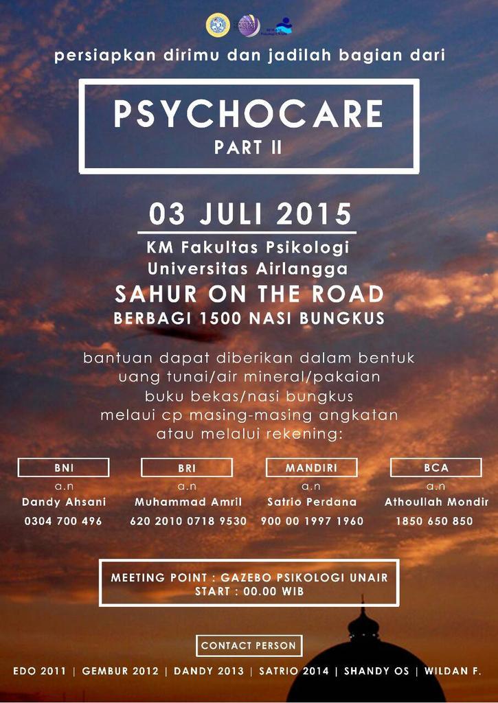SAHUR ON THE ROAD Psychocare Part II. Mari ikut <a href="/psikolastok/">Psikologi Unair 2011</a> <a href="/TweepsyUA/">Psikologi UNAIR 2012</a> <a href="/FPsiUA_2013/">Psikologi Unair 2013</a> <a href="/vizepsyUNAIR/">Psikologi UNAIR 2014</a> ! ☺