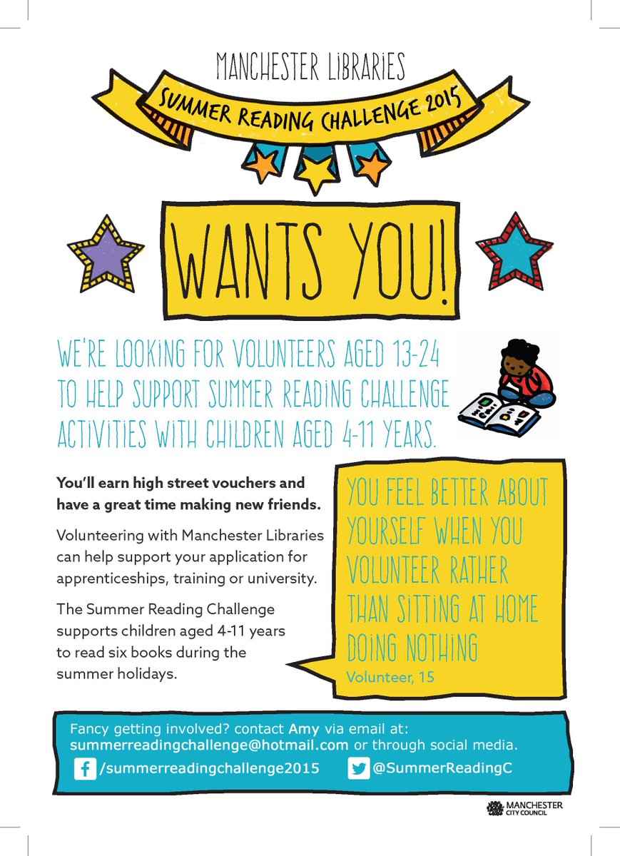 SummerReadingC's tweet photo. Get involved in the #SummerReadingChallenge in #Manchester #Libraries helping children read 6 books over summer! http://t.co/4KzSHVEOJj