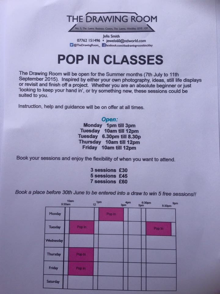 We have Pop In Art Classes running throughout the summer, take a look at our weekly timetable and simply come along!