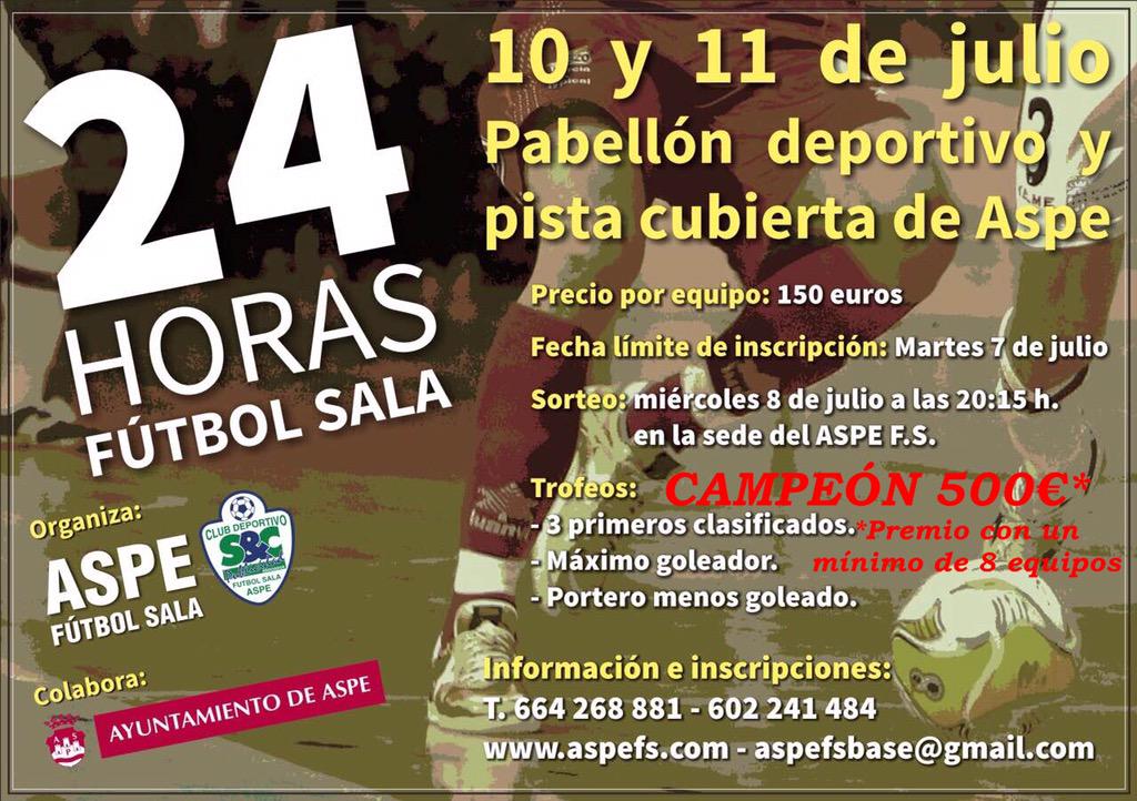 AspeFutbolSala's tweet photo. 24h en ASPE! En el Pabellón de Aspe y Pista Cubierta. No te quedes fuera!!! http://t.co/mWc9dkckxb