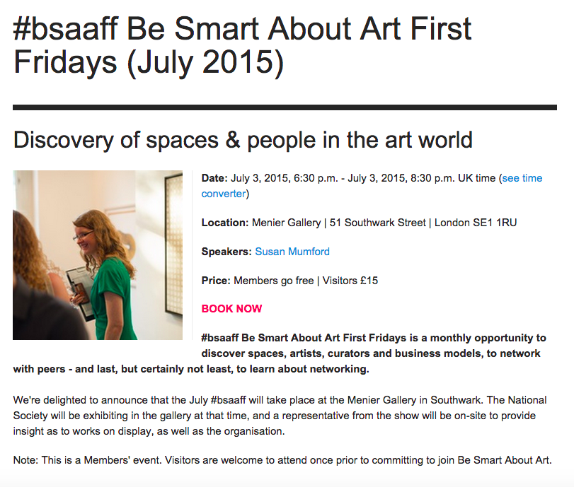 besmartaboutart's tweet photo. This Friday is also #BSAAFF @MenierGallery. To join, become a Member or book here as a guest http://t.co/sBxyLFwiWZ http://t.co/fJ57X6yu4b