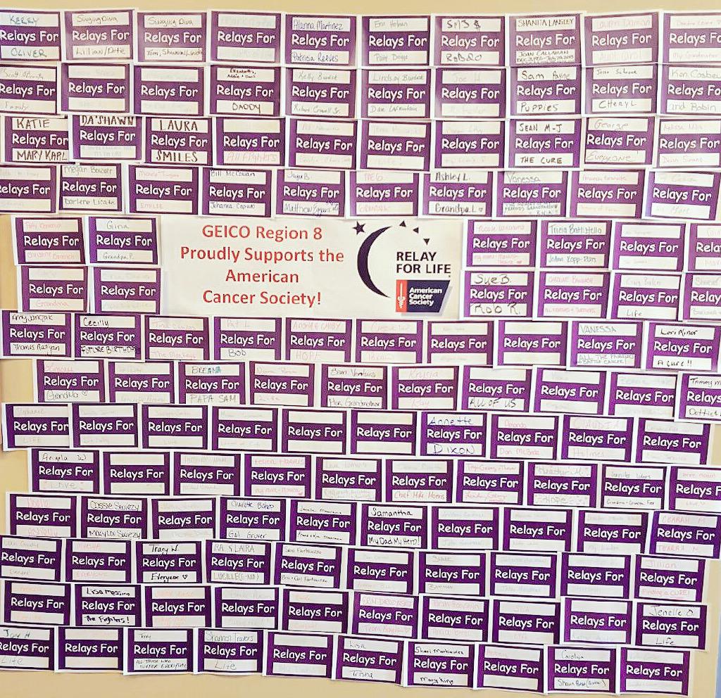 ACS_WNY's tweet photo. We love this photo of the #relayfor wall up at @GEICO #Buffalo. Go, #TeamGEICO! http://t.co/Vcd7KPBHqC