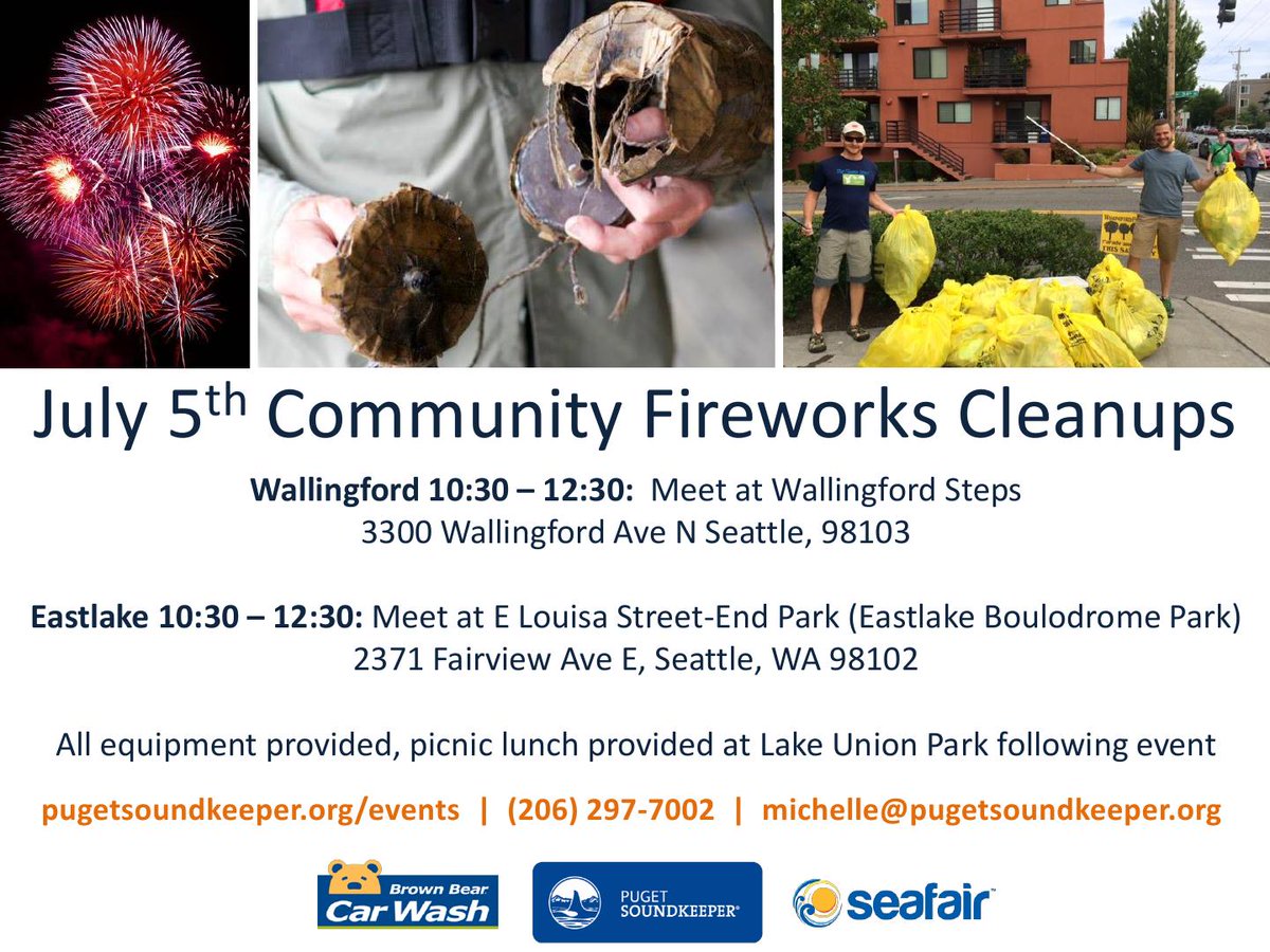 NorthLakeUnion's tweet photo. Come volunteer with @PugetSKeeper for post-firework clean-up in #Wallingford or #Eastake on July 5th! http://t.co/V7otmZMTt8