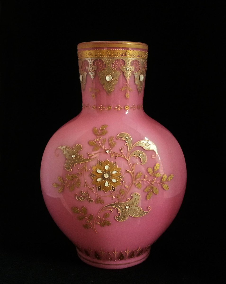 Just Acquired: Exceptionally Beautiful 12" Jeweled Moser Art Glass Vase, Circa 1925. Visit: allantiqueglass.com/moser-glass-je…