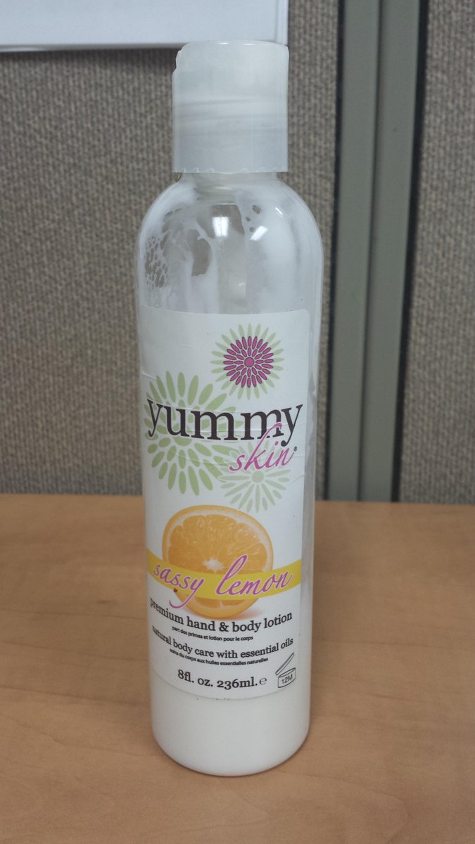 SpaIncMag's tweet photo. Our bottle of @Yummy_Skin #SassyLemon hand &amp; body lotion is almost empty! http://t.co/JnUEJKvQHF