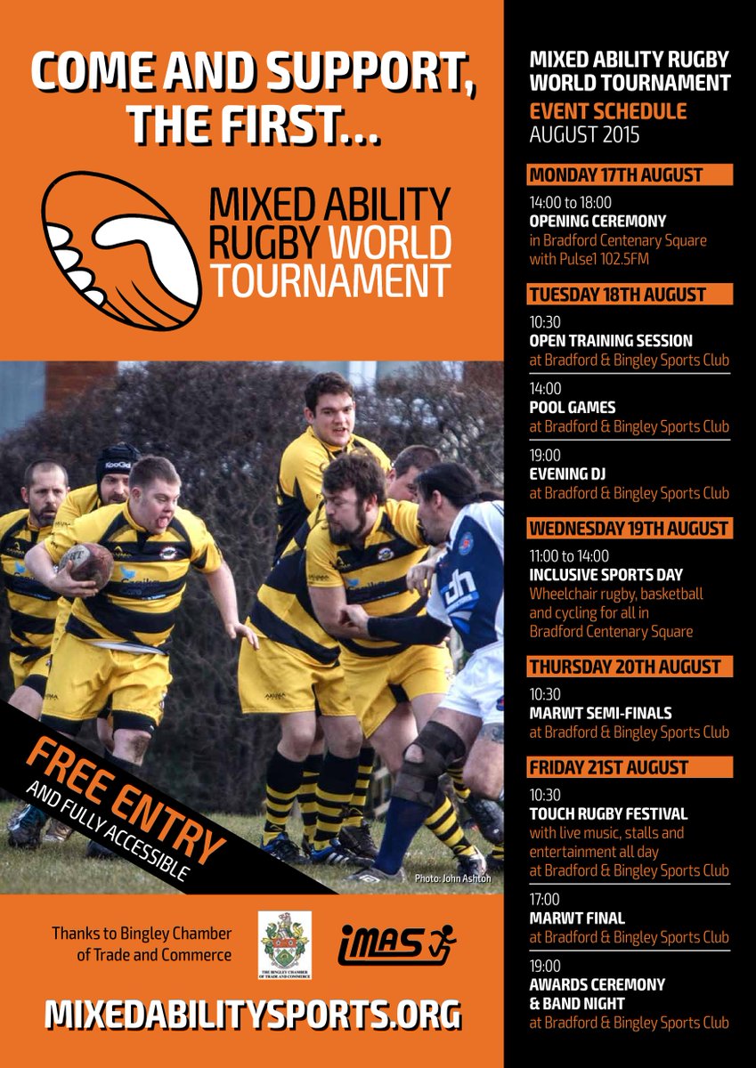 IMART_worldcup's tweet photo. #MARWT schedule is out! 10 countries, 5 days of free accessible events #rugby4all @wysport @YorkshireRugby @WEAYH http://t.co/j3mD1wA4fL