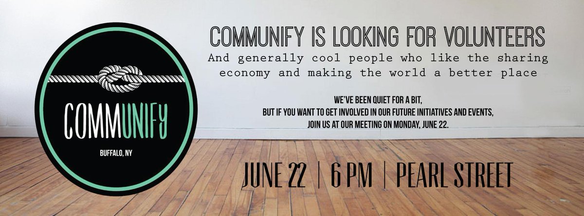 CommunifyBFLO's tweet photo. @DigBuffalo Call for WRITERS/DESIGNERS/VOLUNTEERS/COOL PEOPLE who love the #SharingEconomy in #Buffalo &amp; #wny http://t.co/LCh2LBe1X8