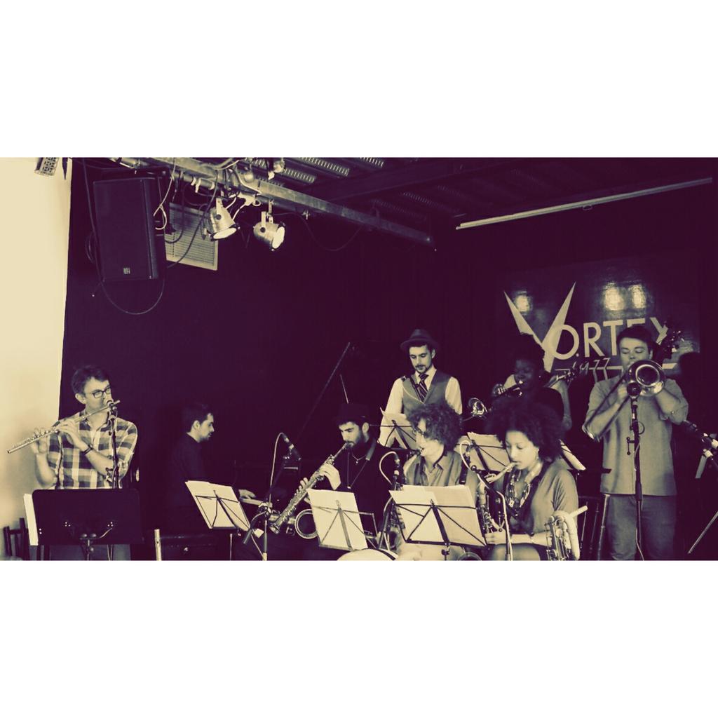 sara_judith's tweet photo. @TrinityLaban jazz ensemble &amp; @Garethlockrane soundcheck for tonight's gig - 8pm @vortexjazz w/ jazz choir to start! http://t.co/rd6FYnVsxb