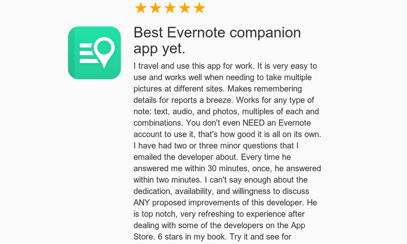 ideaplacesapp's tweet photo. Thx for the '6'★ Fleetfixer, a 7★ supporter. ;) "Best Evernote companion app yet" https://t.co/C1F82yFkH5 #evernote http://t.co/mnsIR13O5T