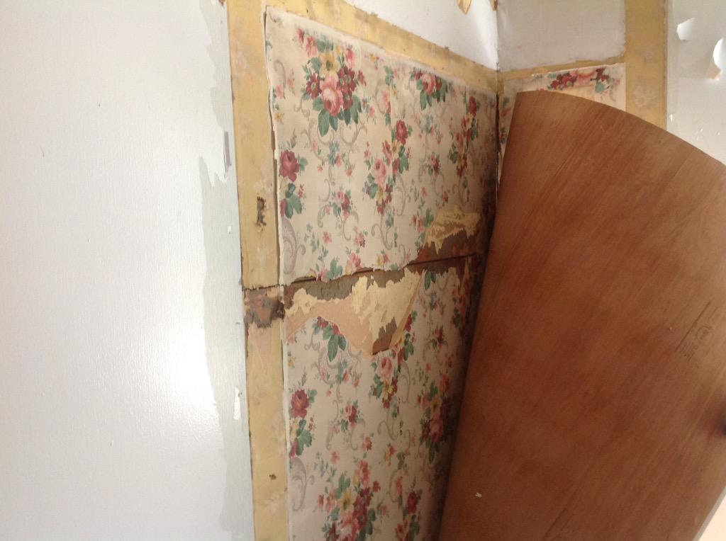 GimiLarsen's tweet photo. Watching 26 episodes of Fixer Upper as I take off old wallpaper to get to my shiplap @chippergaines @TheMagnoliaMom http://t.co/gHWXYg3qHC