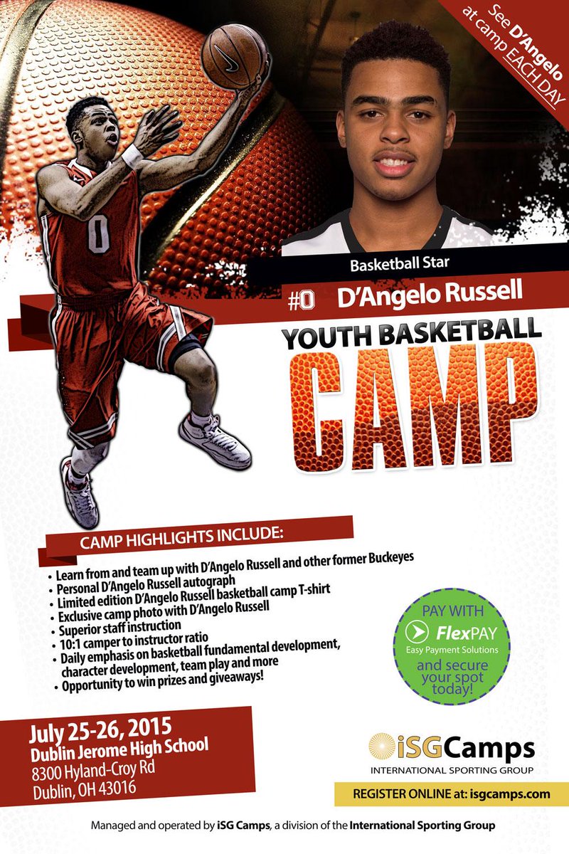 isgcamps's tweet image. Former Buckeye star @DLoading D&apos;Angelo Russell Youth Basketball Camp (June 25-26) Register at: isgcamps.com