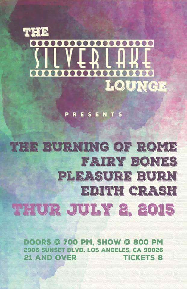 Playing @SilverlakeLnge July 2 with @edithcrash <a href="/fairybonesmusic/">Fairy Bones</a> and Pleasure Burn. Tickets: thesilverlakelounge.ticketfly.com/event/872741/