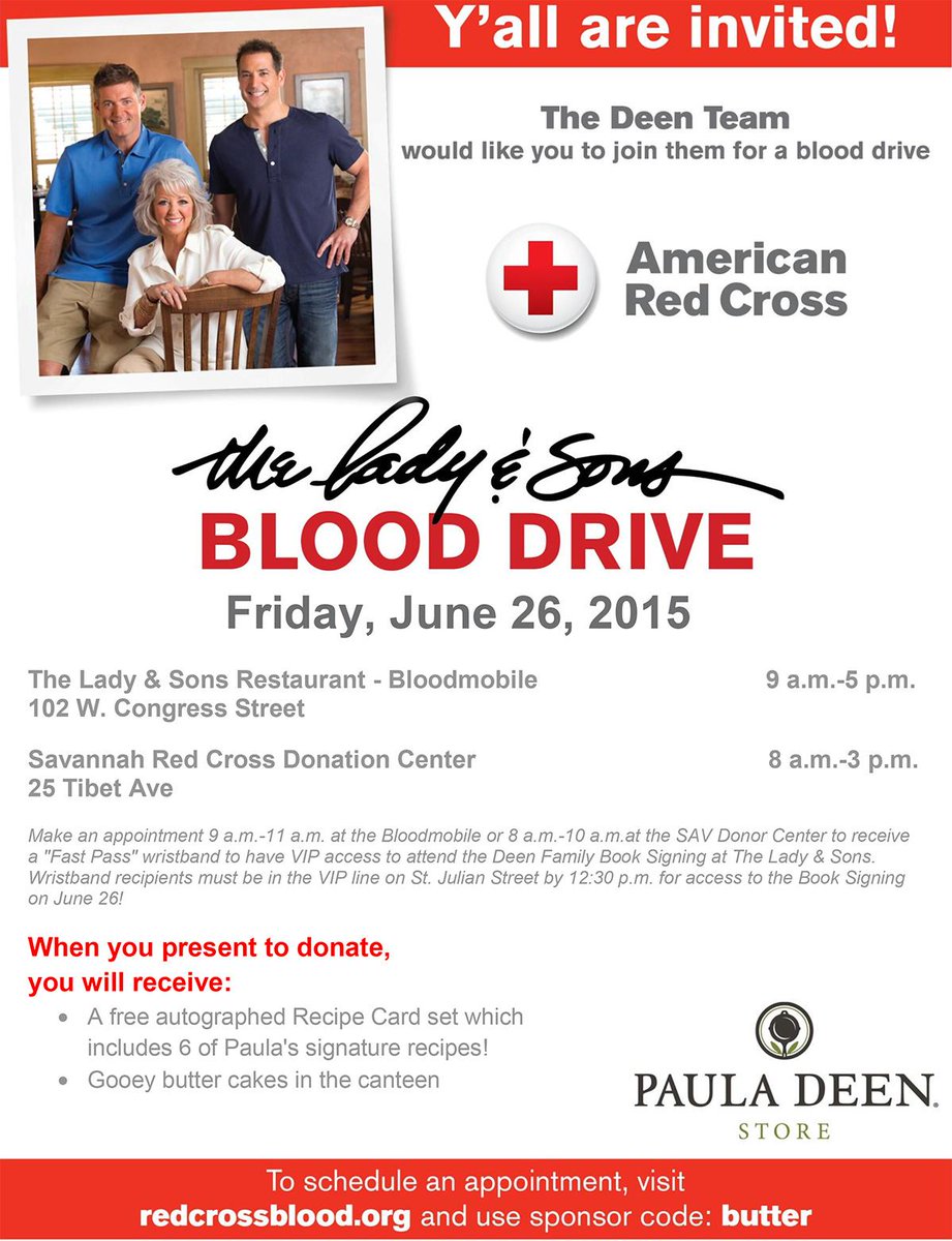SavannahDBA's tweet photo. SDBA member @Lady_and_Sons is hosting an @AmericanRCross blood drive this Friday! Give blood  get gooey butter cake! http://t.co/zTBugU7g5A