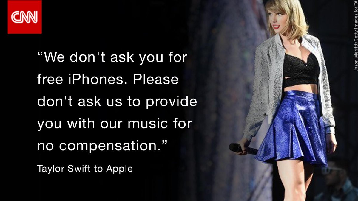 CNN's tweet photo. No more bad blood here! @taylorswift13 got Apple to change its tune: http://t.co/2haUwI3i4Z http://t.co/4I0C98R8xv