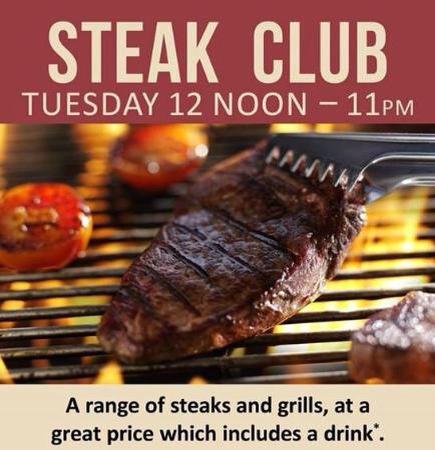 CountingHseJDW's tweet photo. That's Tuesday's dinner sorted! £4.99 with soft drink, £5.99 with alcoholic #steakclub #wetherspoons  #cheaptuesdays http://t.co/eEKFQSqUMj