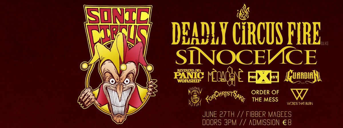 This Saturday! Sonic Circus is alive! 
Doors at 3pm. 10 acts on the day! 
€8 admission.