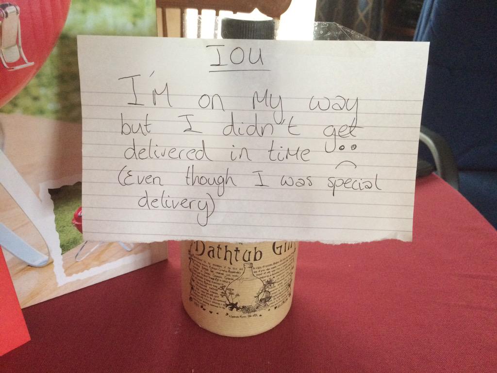 blondebarnett's tweet photo. Awkward Father's Day present thanks to @WhiskyExchange #nextdaydeliveryfail #oldemptybottle http://t.co/hv7uTyI4As