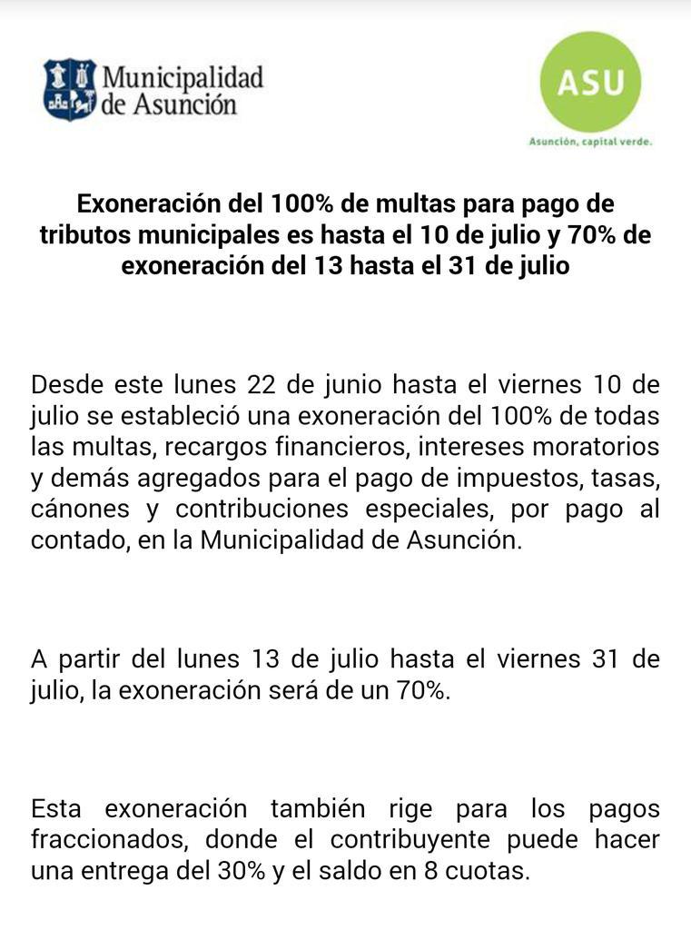 Exoneración del 100% de multas para pago de tributos municipales es hasta el 10 de julio y 70% hasta el 13 de julio