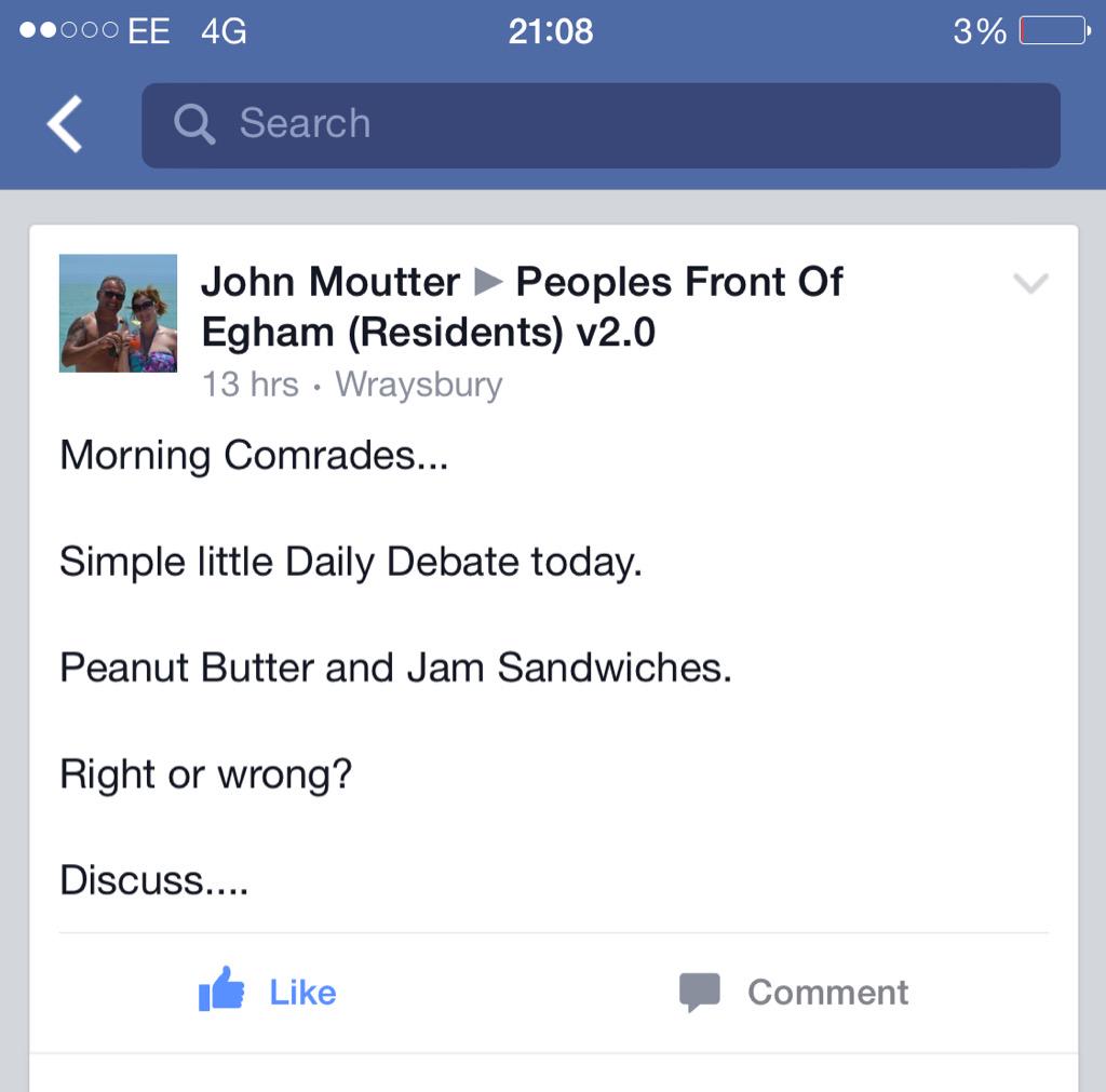 Today on the group john discusses sandwiches join the #egham conversation facebook.com/groups/Peoples…