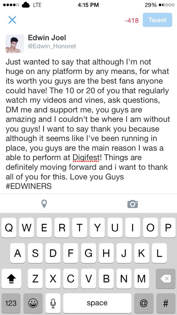 Edwin_Honoret's tweet photo. A message to all of my supporters ! I Love You guys ! #EDWINERS http://t.co/WA8Zn8tV8I