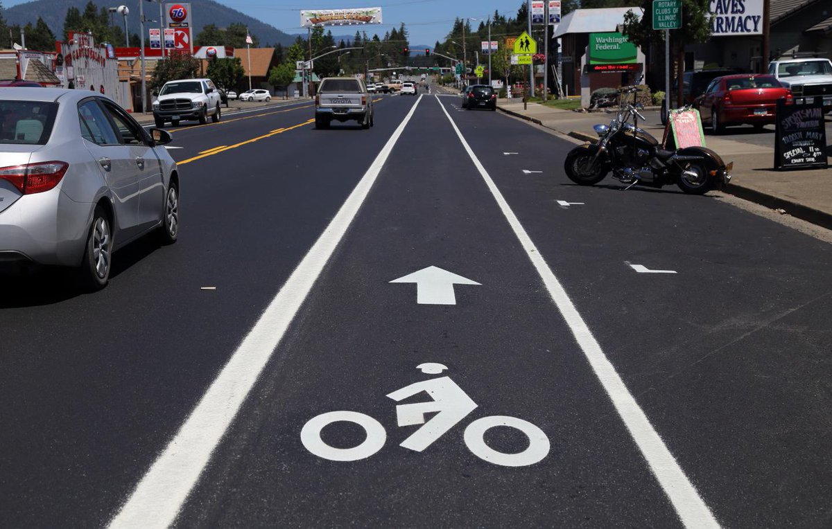 YesThatMountain's tweet photo. S. Oregon, small town of Cave Junction pop. 1,871. ODOT repaves roads and guess what comes with? #betterblockpdx http://t.co/B22S5SPO5K