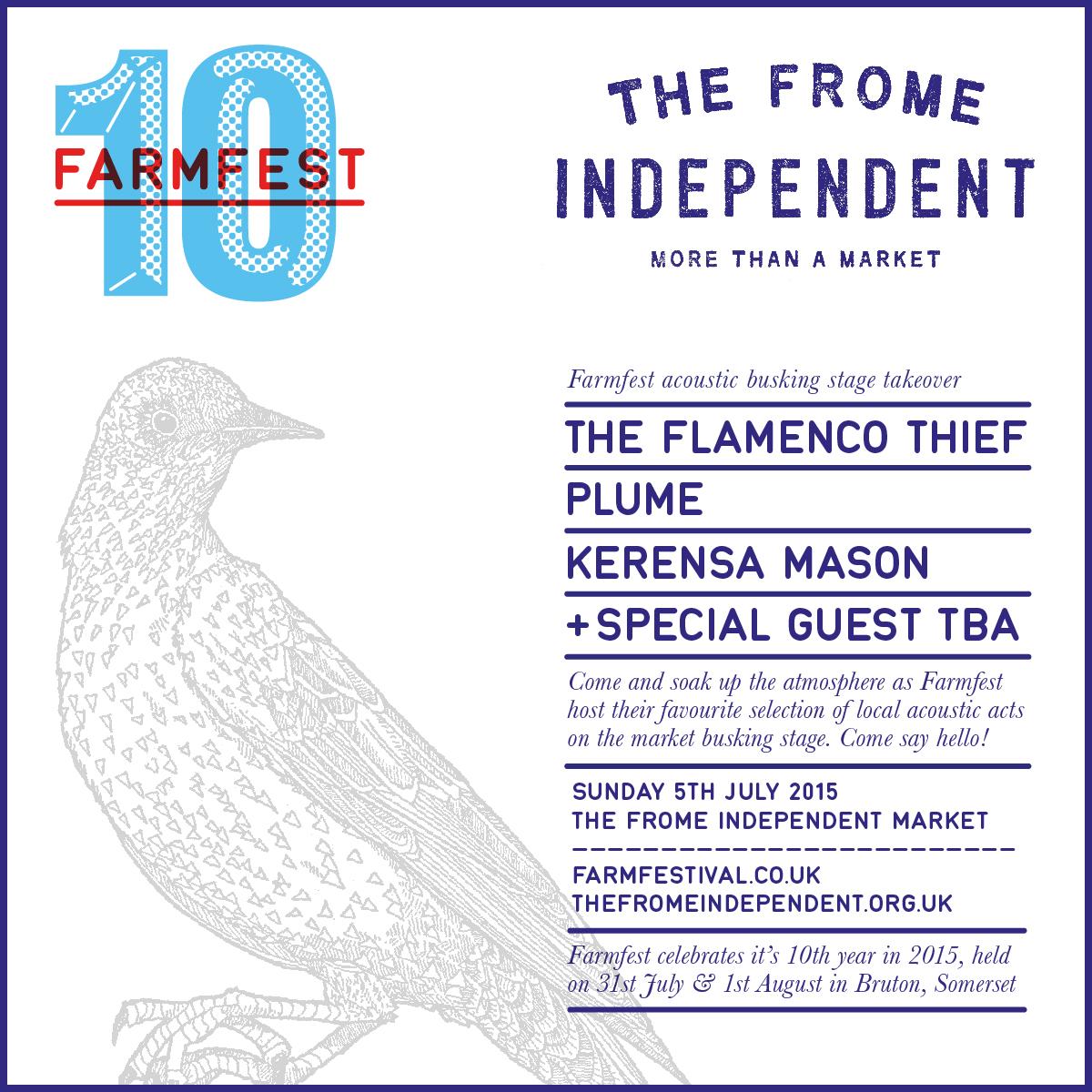 We're hosting a stage at #FromeIndependent <a href="/morethanamarket/">The Frome Independent</a> 5th July w/ <a href="/FlamencoThief/">The Flamenco Thief</a> @KerensaMason + PLUME #Frome