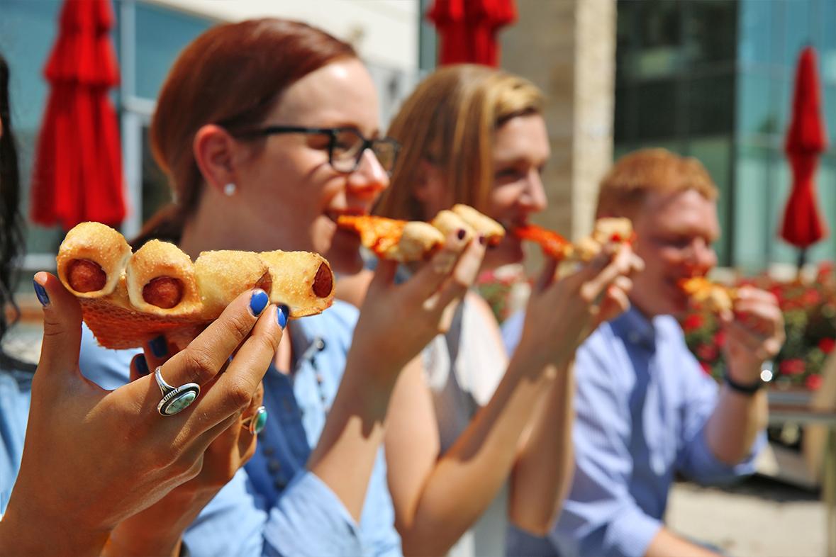 pizzahut's tweet image. Tried it yet? #HotDogPizza