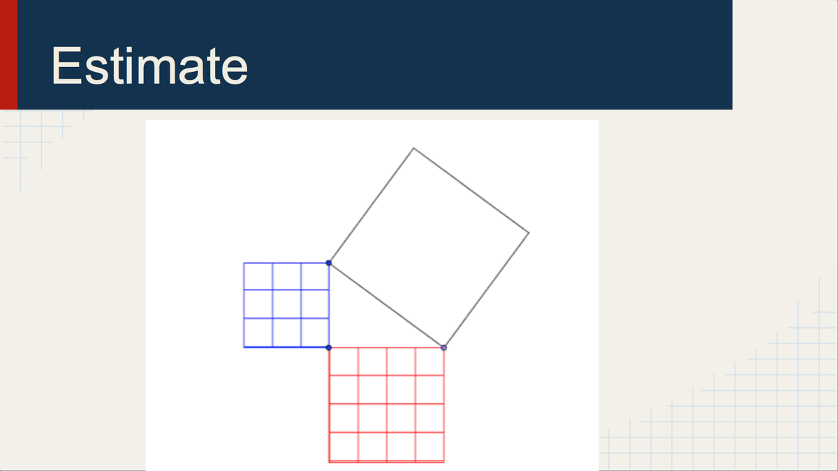ddmeyer's tweet photo. Wish I'd thought of this estimation introduction to the Pythagorean Theorem. /by workshop participant Cody Jager http://t.co/Higlk1iS7V