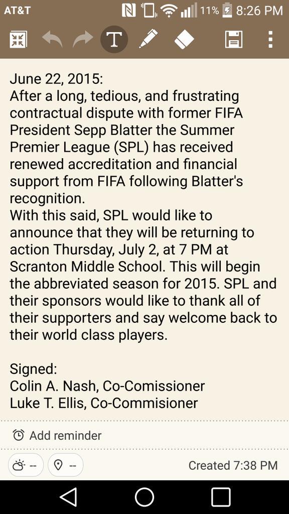 SummerPremier's tweet photo. June 22, 2015 SPL Press Release http://t.co/QSJWCZ77yI