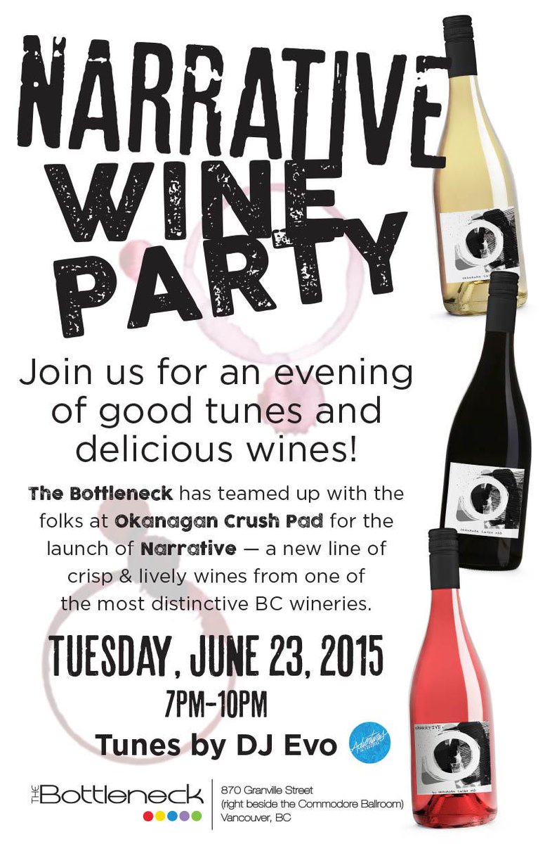 Join us tomorrow night for a wine party / collaboration with our friends at <a href="/OKCrushPad/">Okanagan Crush Pad</a>! @VanCityEvo DJing! 7pm! Free