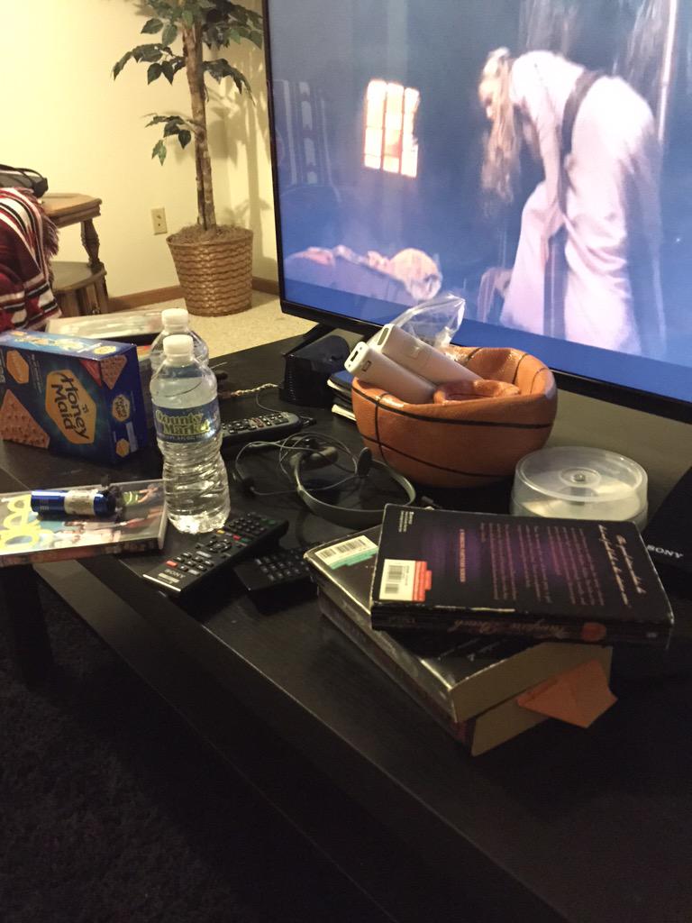 Nick2therob's tweet photo. Danyelles survival kit for the tornado watch #glee #graham crackers #water #books #dork @dany_ehr http://t.co/cguA4FeUVB