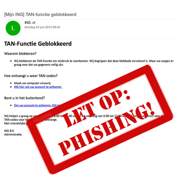 LET OP Er zijn #phishing e-mails in omloop! Klik niet op de link en verwijder het bericht. Vul geen gegevens in! #ING