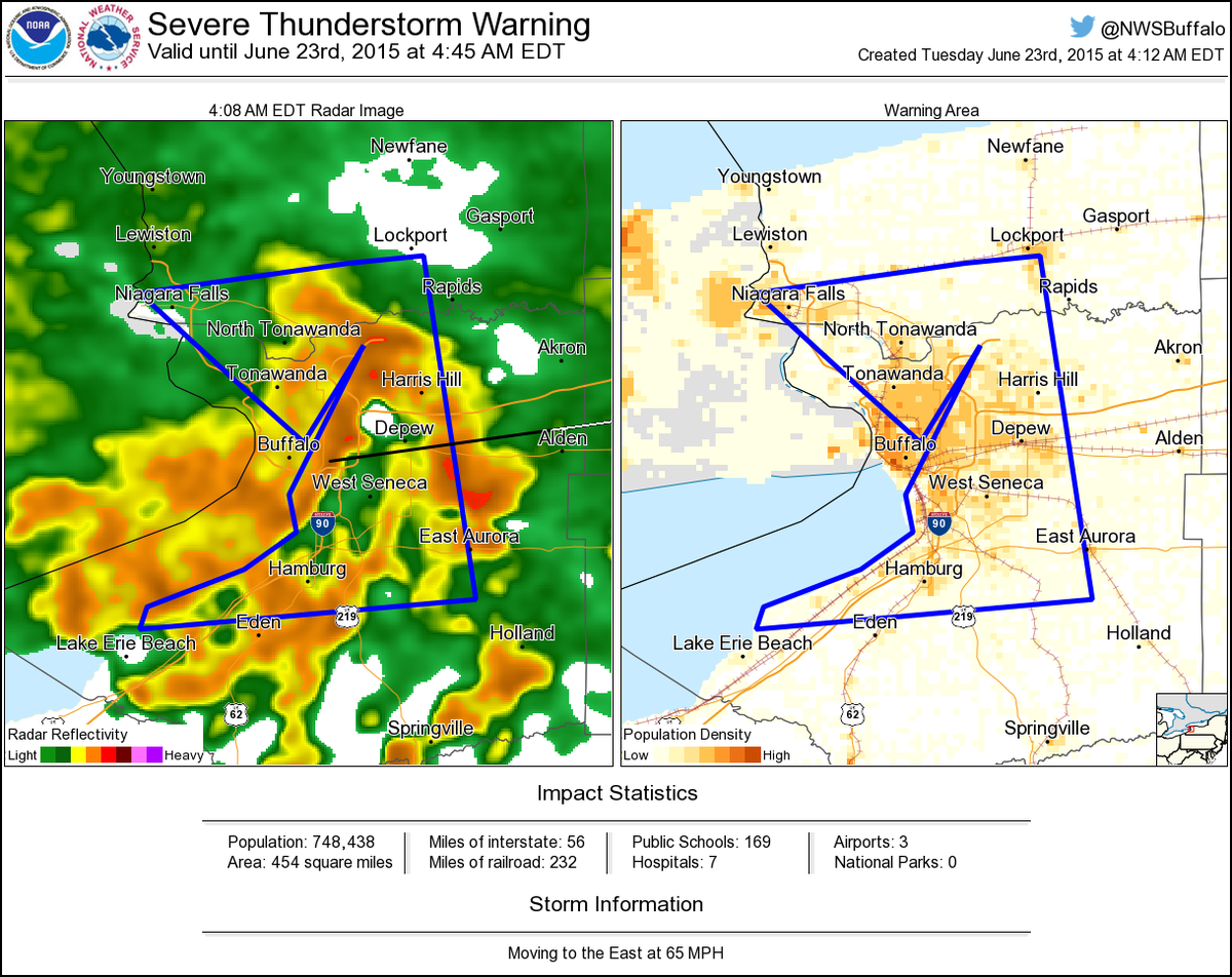 NWSSevereTstorm's tweet image. Severe Thunderstorm Warning including Cheektowaga NY, Tonawanda NY, Niagara Falls NY until 4:45 AM EDT