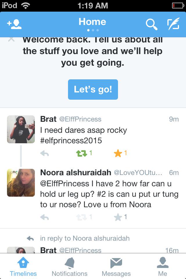 12342672In's tweet photo. Everyone give elfprincess a dare for her awesome up coming new YouTube video !!!! http://t.co/6V85961rHo