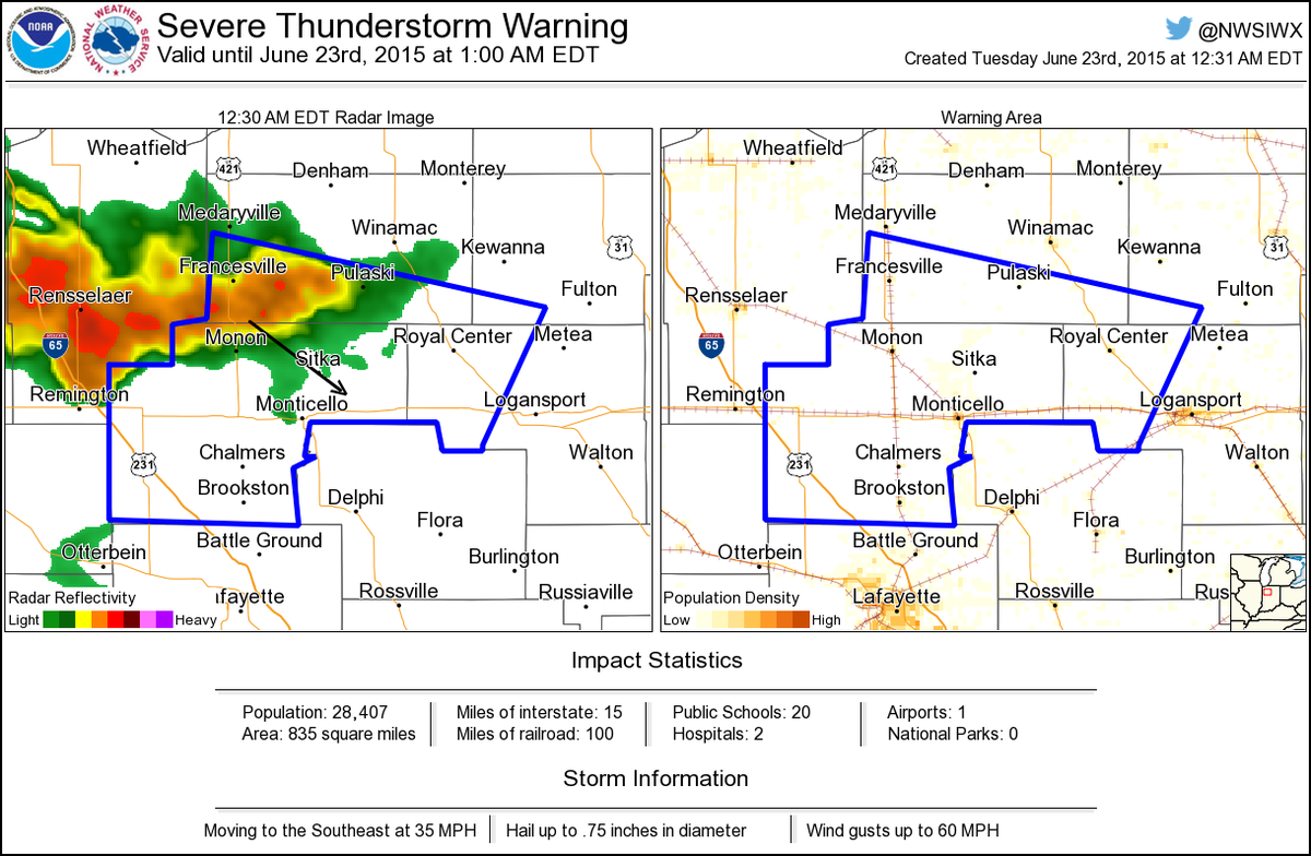 NWSSevereTstorm's tweet image. Severe Thunderstorm Warning including Monticello IN, Brookston IN, Monon IN until 1:00 AM EDT