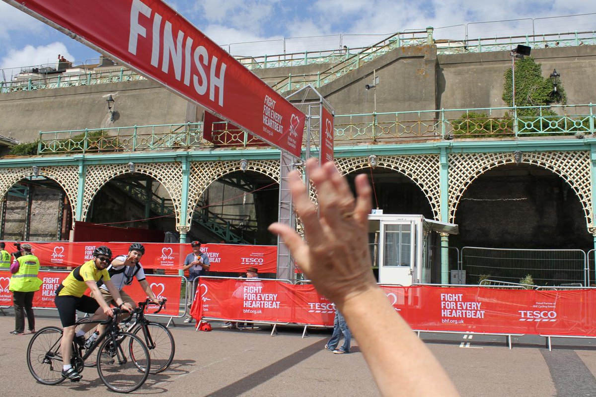 MAINWOODArch's tweet photo. At the finish line of the 40th #LondonToBrightonBikeRide @MAINWOODArch  and @JeffMainwood http://t.co/U0YuupNrrk